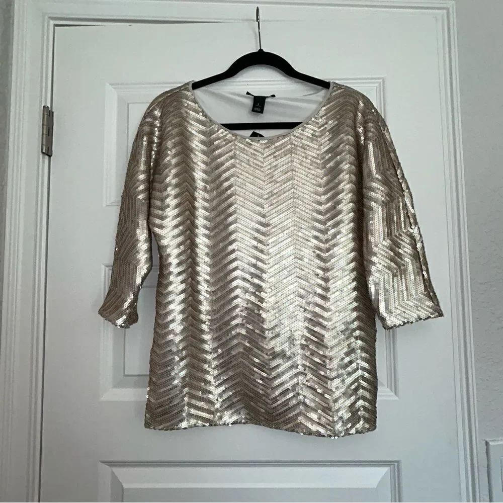New, White House Black Market Zig Zag Sequins Dolman 3/4 Sleeve Top